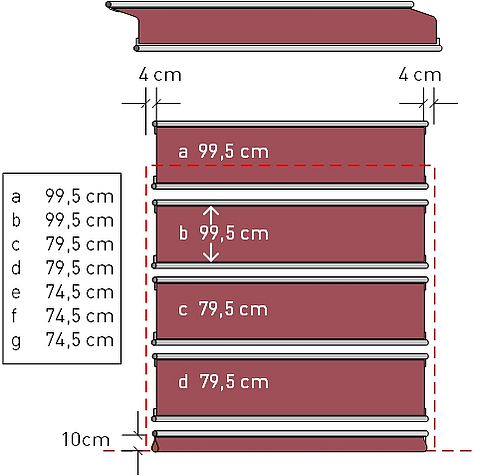 Fabric dimensions of the Tectura Stabitor - Technical drawing with fabric specifications