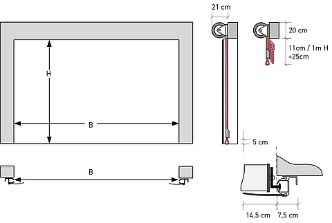 Dimensions of the folding front, motor and suspension