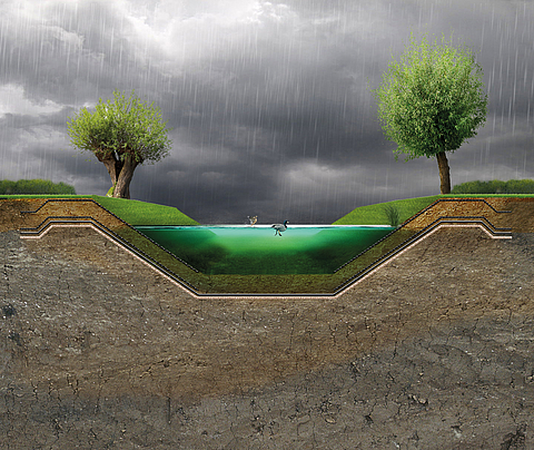 Rainwater retention basin water drainage: Efficient waterproofing for high loads