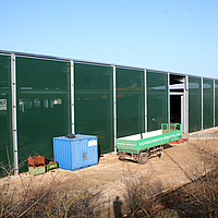 Exterior view of the tensioning variant on a storage hall