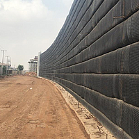 Wall is completely covered with Fortrac geogrid for stability and safety
